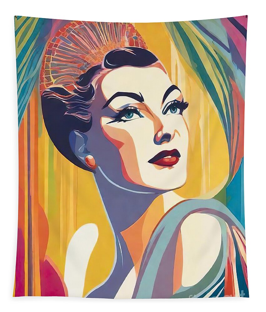 Esther Williams Tapestry featuring the digital art Esther Williams abstract portrait by Movie World Posters