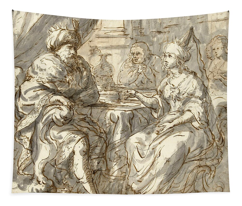 Zacharias Blijhooft Tapestry featuring the drawing Esther's Banquet by Zacharias Blijhooft