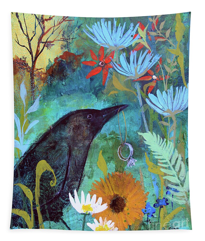Eternity Tapestry featuring the painting Eternity Crow by Robin Pedrero