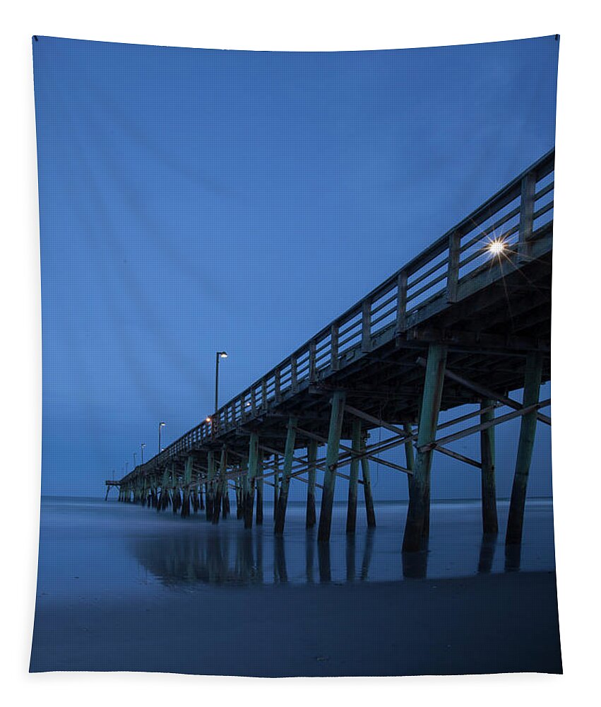 Carolina Coast Tapestry featuring the photograph Evening at the Pier - Topsail Island by Mike McGlothlen