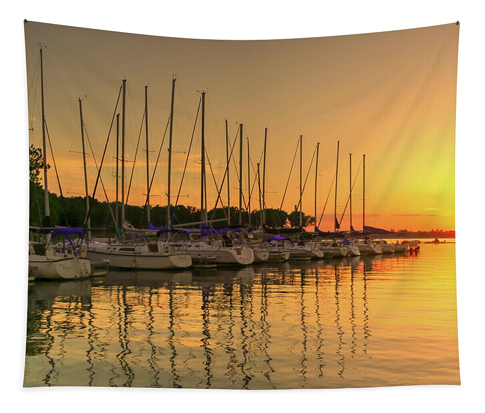 Boats Tapestry featuring the photograph Evening Calm at Redbud Bay by Robert Harris