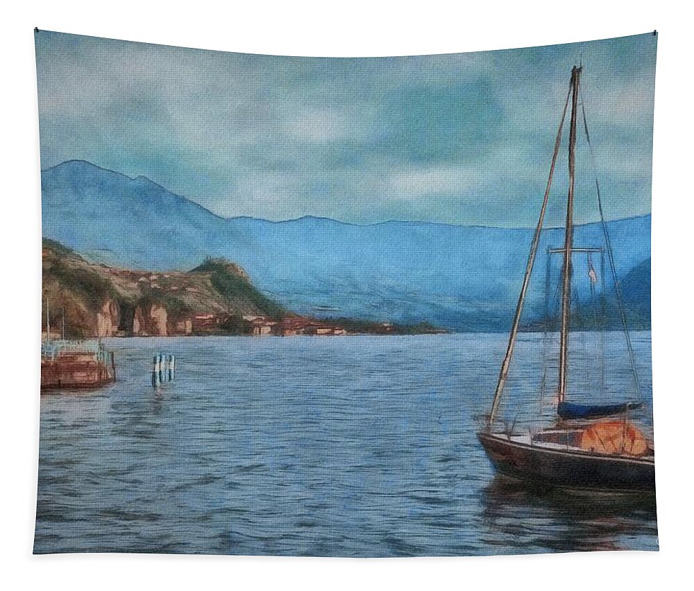 Italy Tapestry featuring the painting Evening on Lake Iseo by Jeffrey Kolker