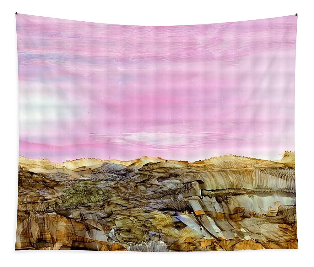 Gorge Tapestry featuring the painting Evening on the Rio Grande by Angela Marinari