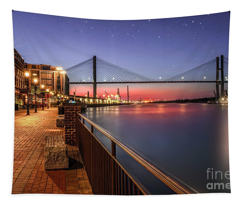 Evening Tapestry featuring the photograph Evening on the Savannah Riverwalk by Shelia Hunt