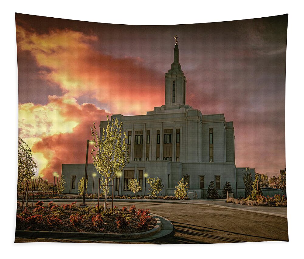 Pocatello Idaho Temple Tapestry featuring the photograph Evening Shadows by David Simpson