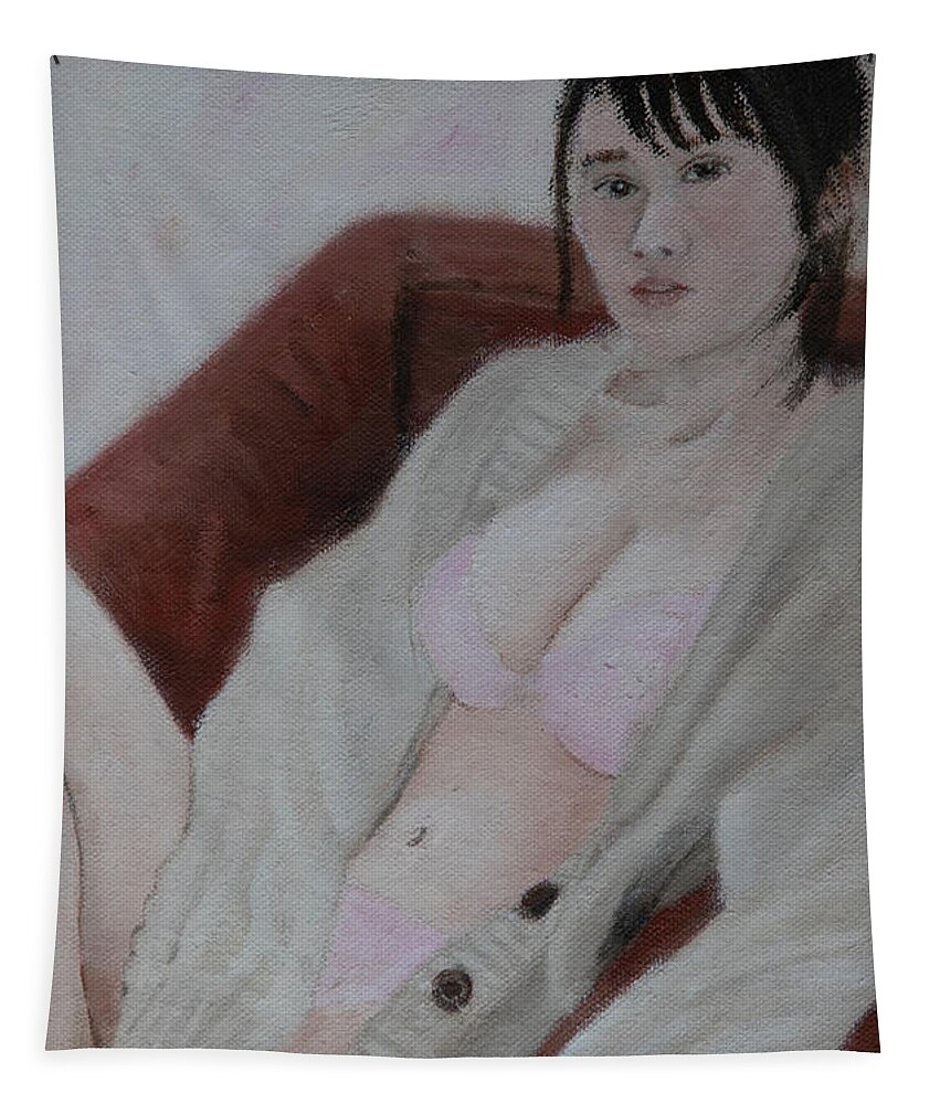 Nude Tapestry featuring the painting Evening Thought by Masami IIDA
