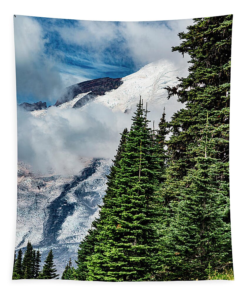 Evergreens Tapestry featuring the photograph Evergreens Mountains Clouds in Washington State by Bob Slitzan