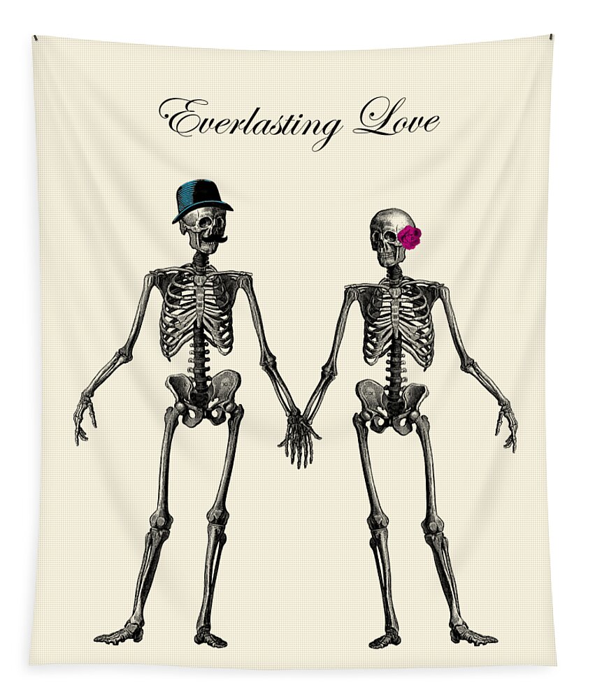 Love Tapestry featuring the digital art Everlasting Love Couple skeleton couple by Madame Memento
