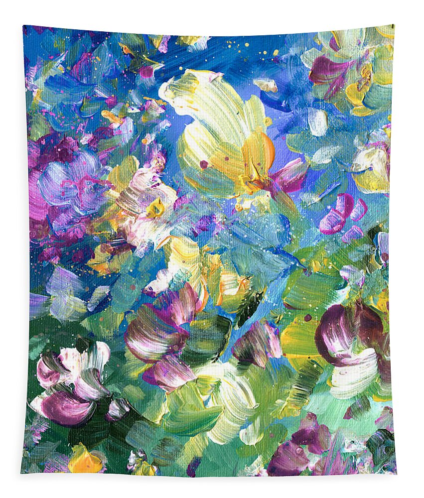 Flower Tapestry featuring the painting Explosion Of Joy 22 Dyptic 01 by Miki De Goodaboom