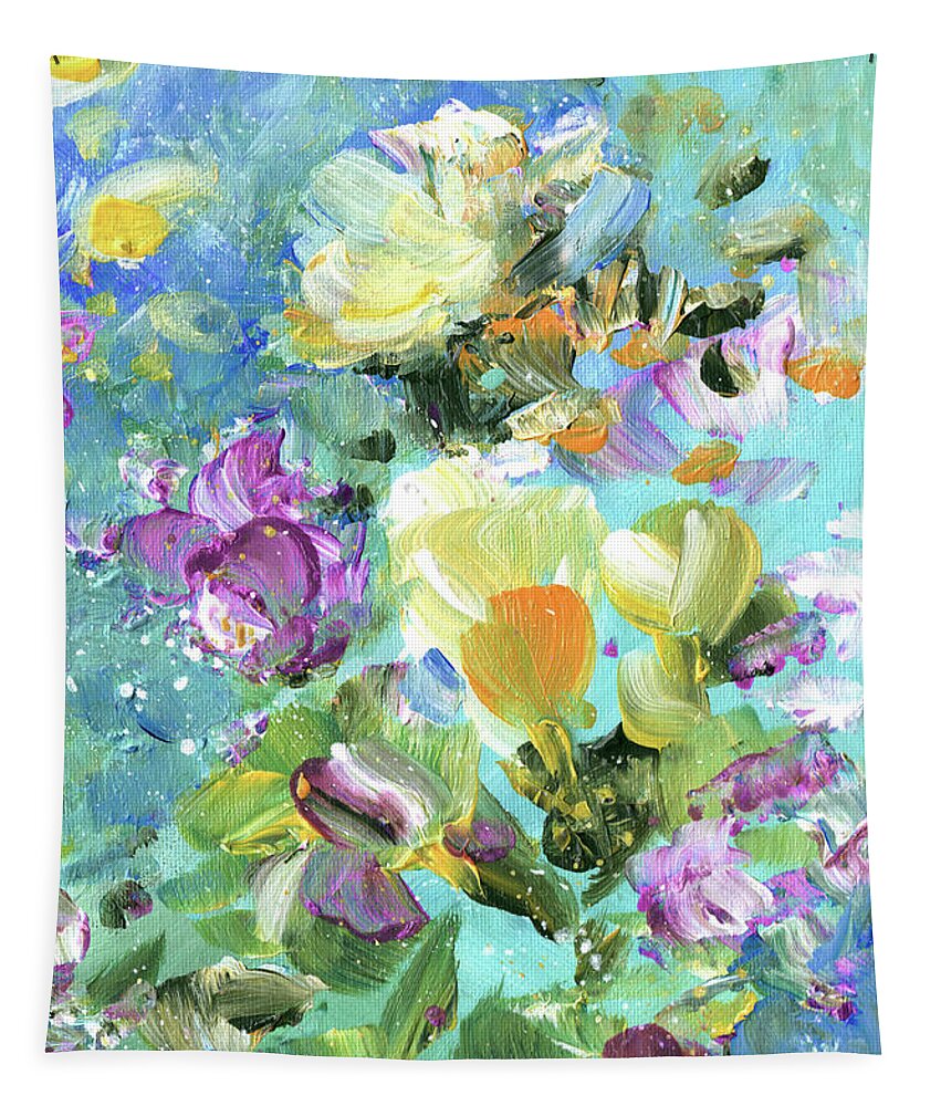 Flower Tapestry featuring the painting Explosion Of Joy 22 Dyptic 02 by Miki De Goodaboom