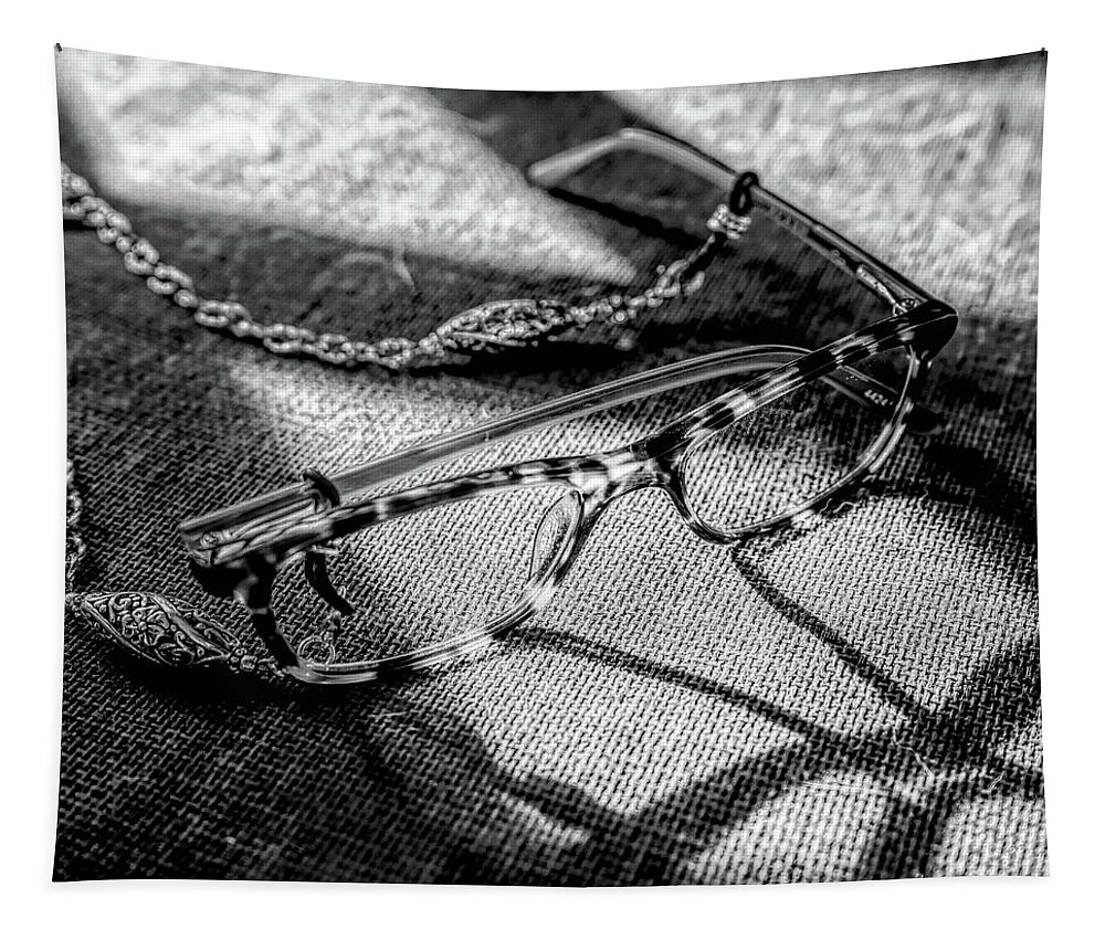Eye Glasses Black And White Tapestry featuring the photograph Eye Glasses Black And White by Sharon Popek