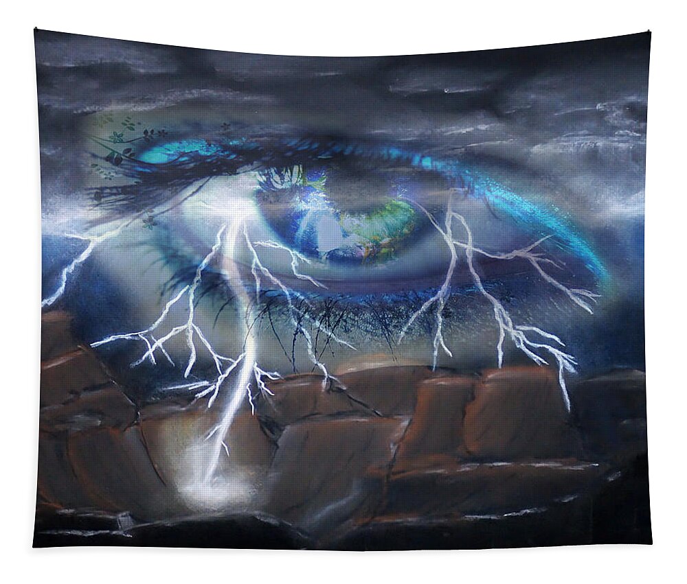 Eyes Tapestry featuring the mixed media Eye of the Storm by Ronald Mills
