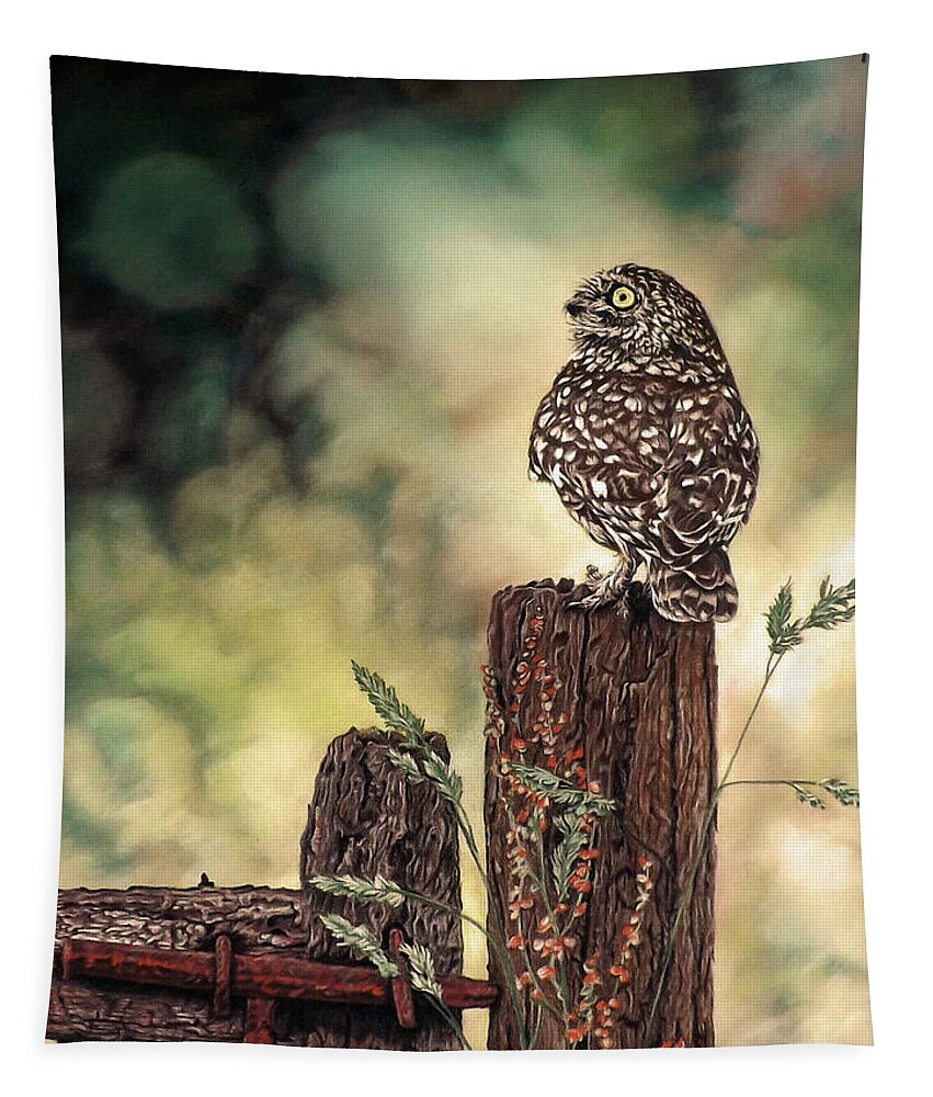 Owl Tapestry featuring the painting Eye on the Sky by Linda Becker
