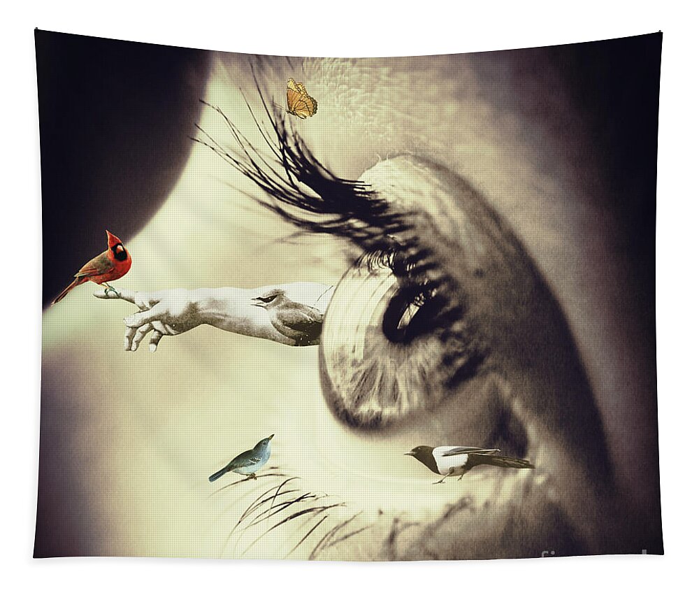 Digital Collage Tapestry featuring the digital art Eye Trouble by Janice Leagra