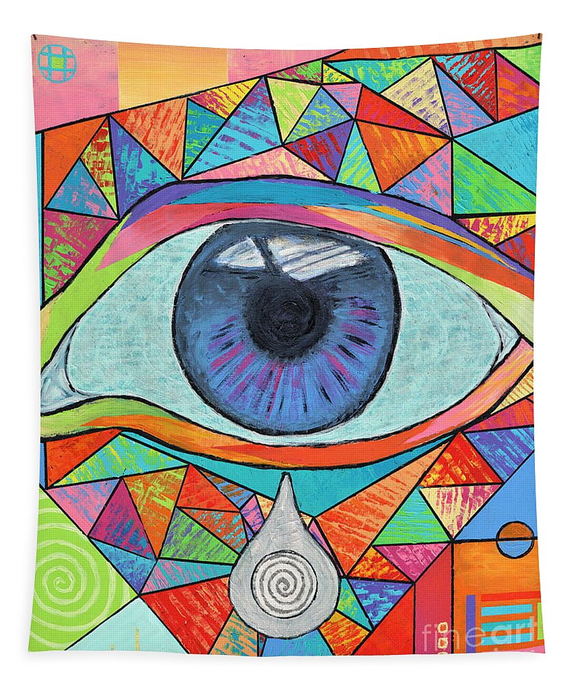Eye Tapestry featuring the painting Eye With Silver Tear by Jeremy Aiyadurai