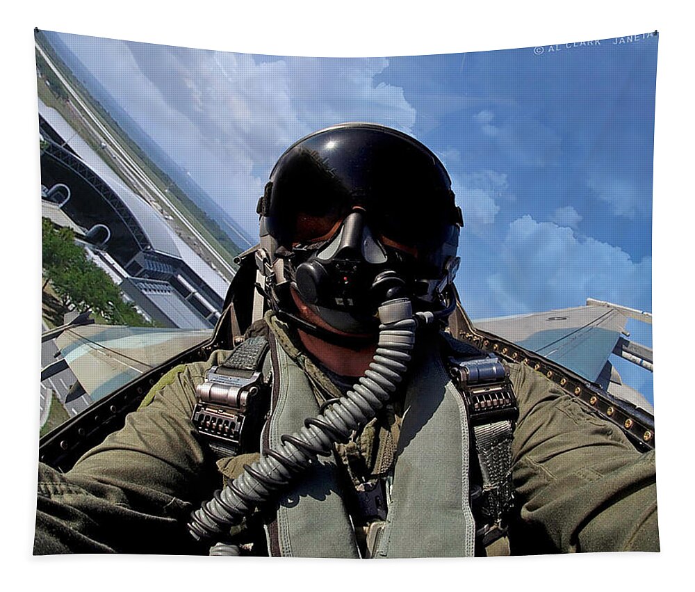Falcon Tapestry featuring the digital art F-16N Over Tampa International by Custom Aviation Art