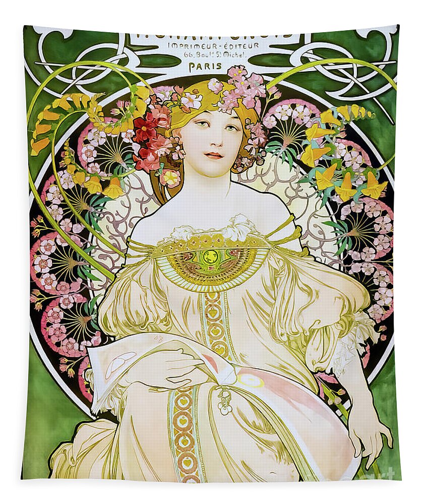Alphonse Tapestry featuring the drawing F Champenois Paris Poster 1898 by Alphonse Mucha by M G Whittingham
