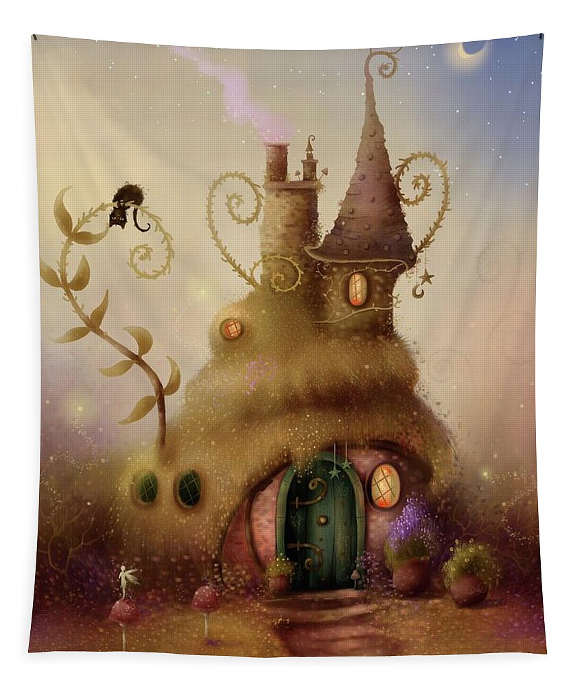 Fairy House Tapestry featuring the painting Fairy Fern Cottage by Joe Gilronan