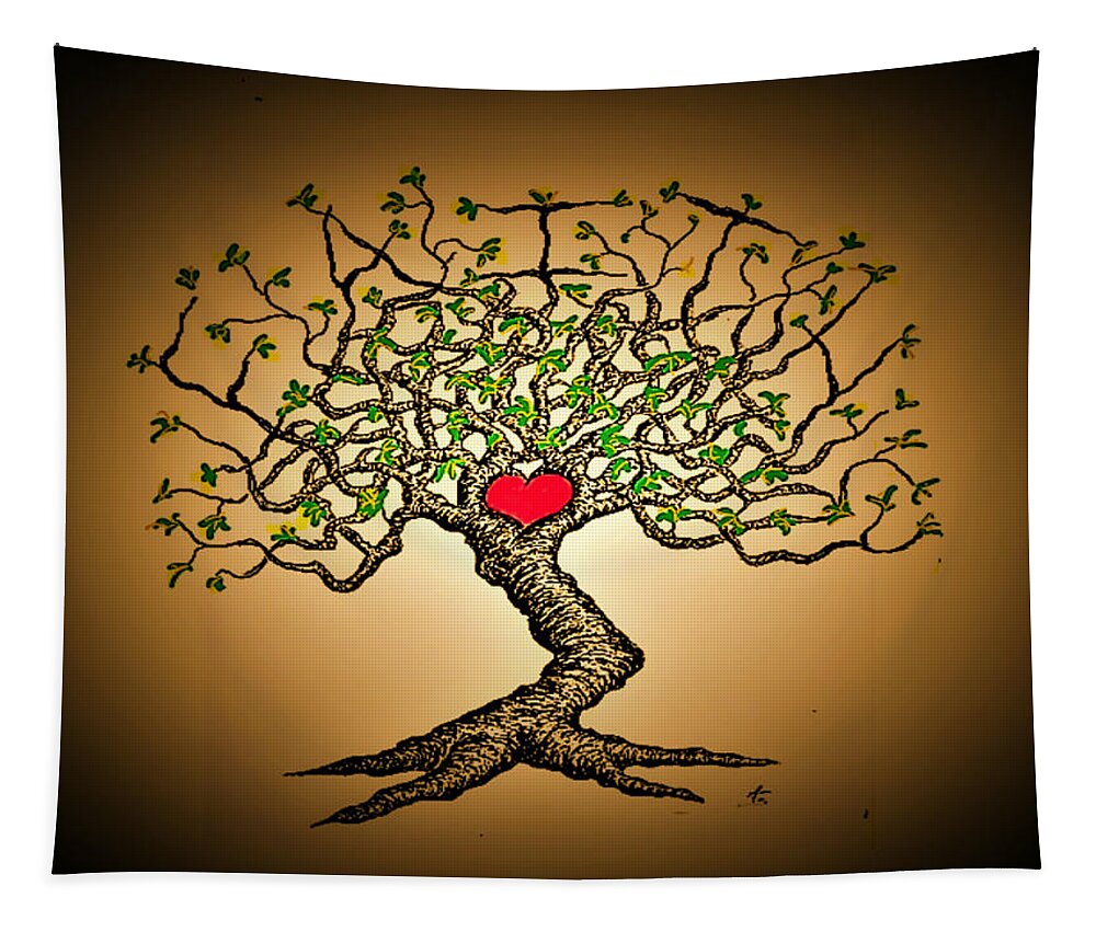 Faith Tapestry featuring the drawing Faith Love Tree by Aaron Bombalicki