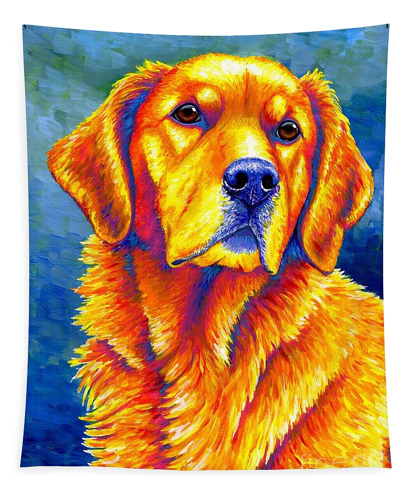 Golden Retriever Tapestry featuring the painting Faithful Friend - Colorful Golden Retriever Dog by Rebecca Wang