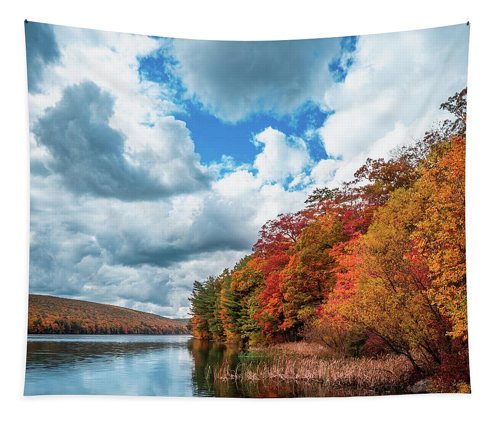 Autumn Tapestry featuring the photograph Fall at Mauch Chunk Lake Shoreline Square by Jason Fink