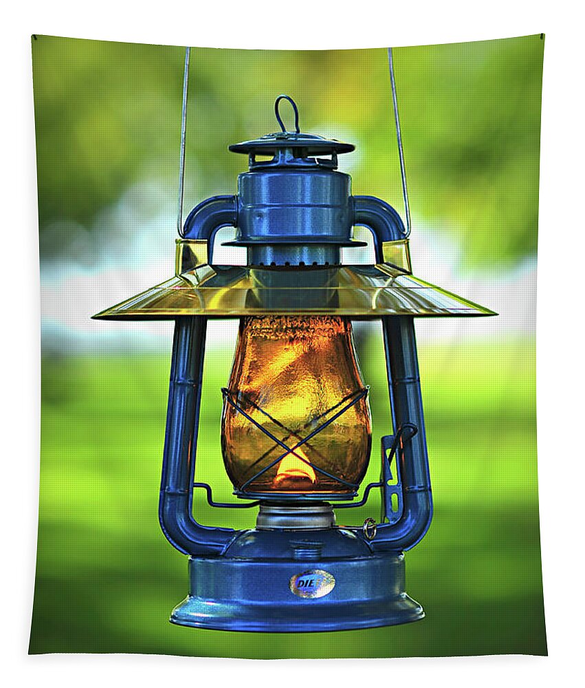 Oil Lantern Tapestry featuring the photograph Fall Blizzard - Blue Dietz Oil Lantern by Jayson Tuntland
