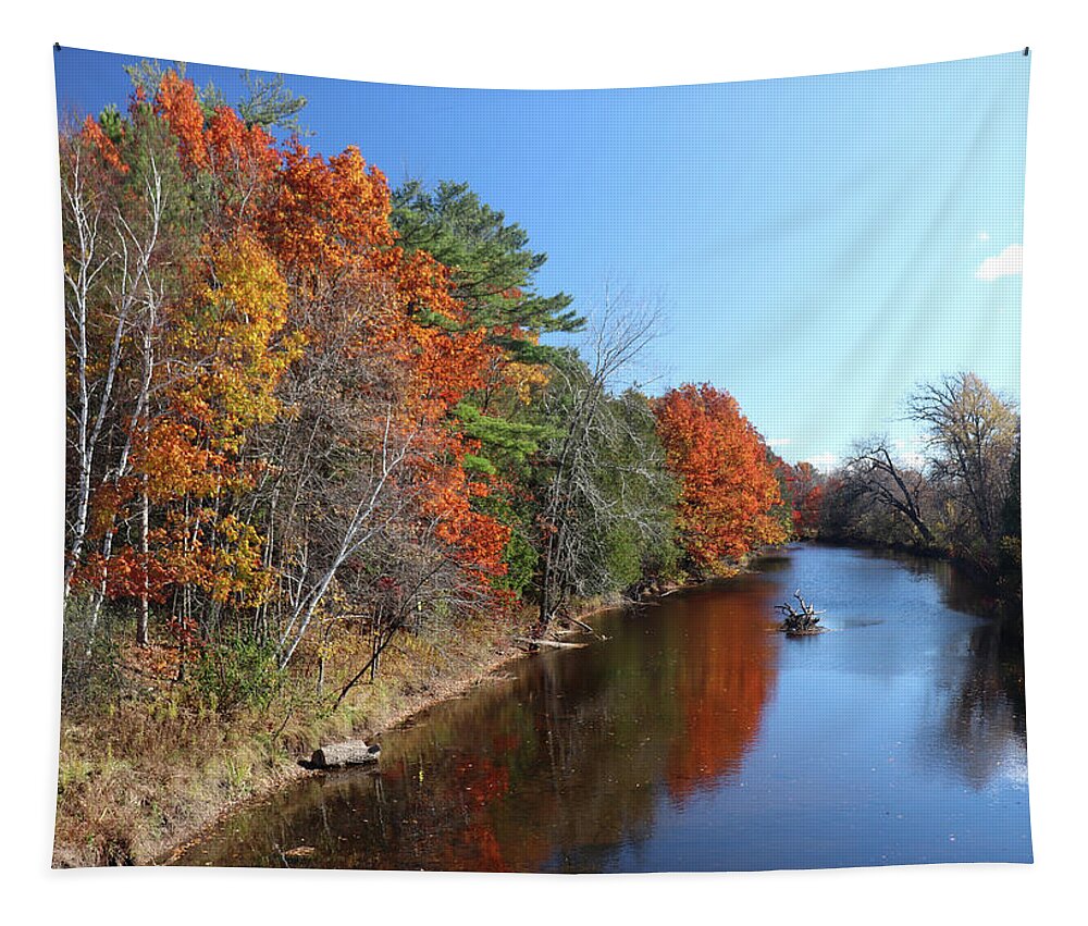 Fall Colors Tapestry featuring the photograph Fall Colors on the Pensaukee River by David T Wilkinson
