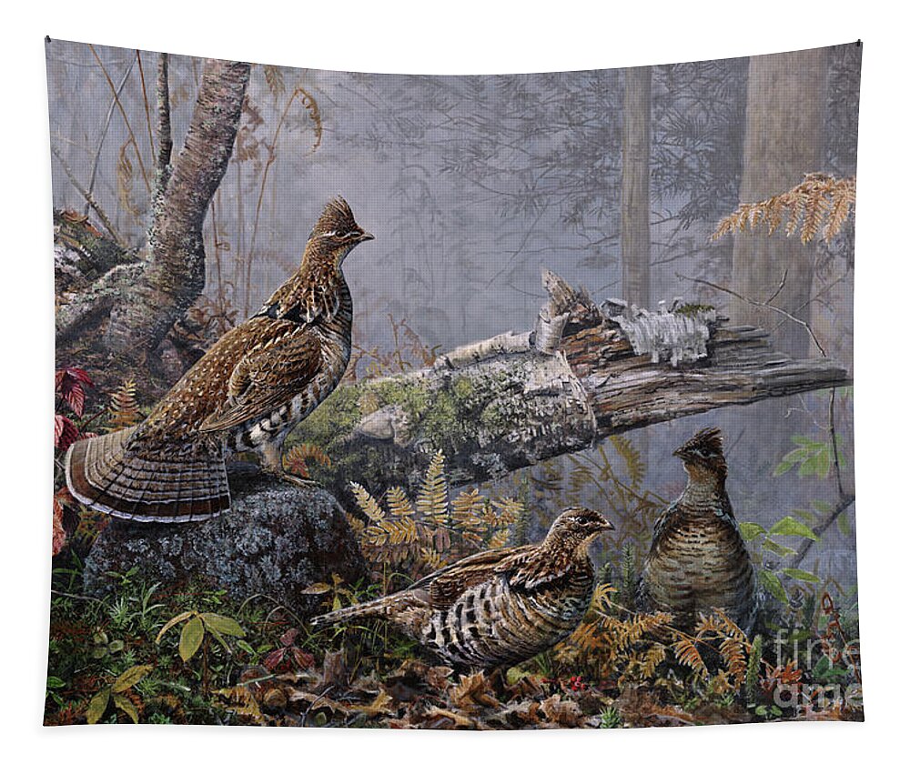 Scott Zoellick Tapestry featuring the painting Fall Gathering Roughed Grouse by Scott Zoellick