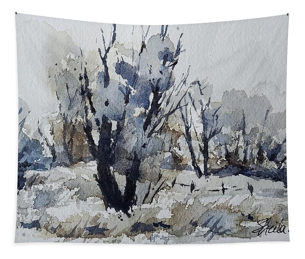 Landscape Tapestry featuring the painting Fall Landscape by Sheila Romard