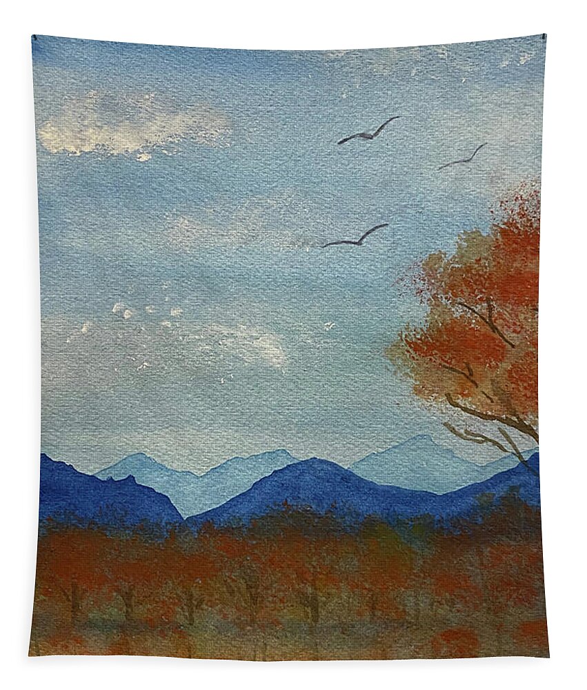 Fall Tapestry featuring the painting Fall Mountain Scene by Lisa Neuman