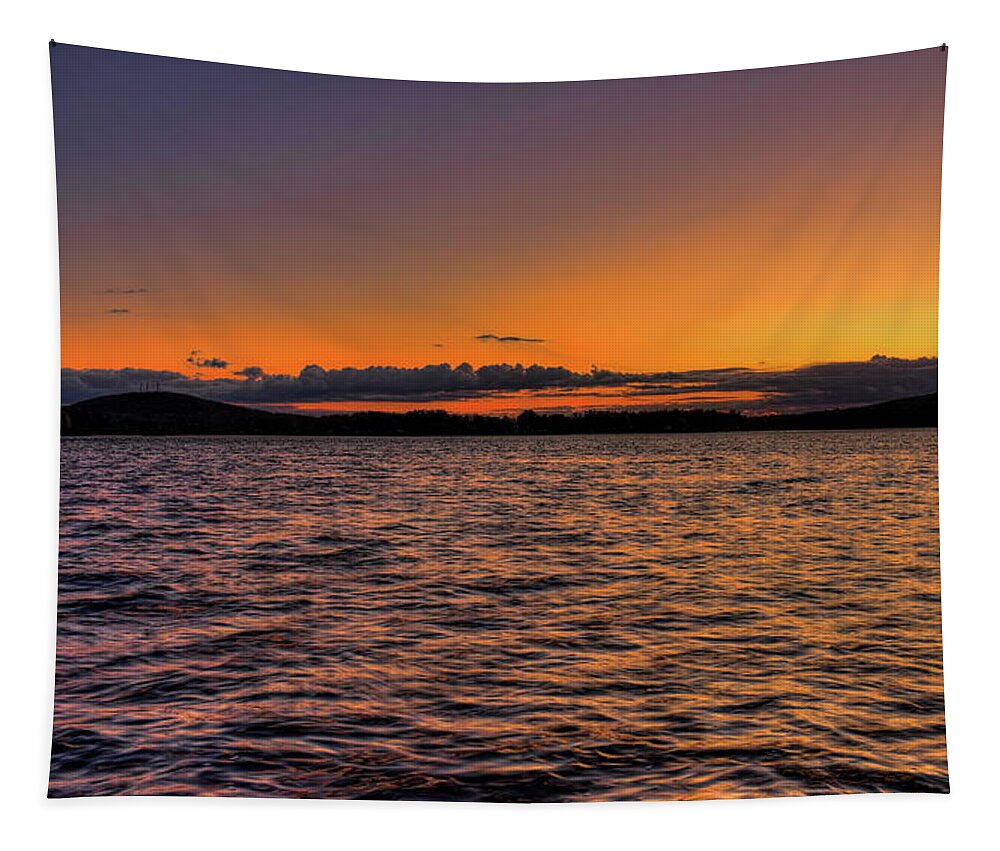 Wausau Tapestry featuring the photograph Fall Sunset And Reflection On Lake Wausau by Dale Kauzlaric