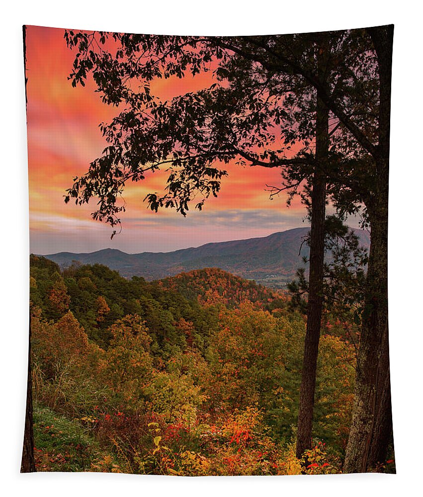 Fall Sunset In Smoky Mountains Tapestry featuring the photograph Fall Sunset In Smoky Mountains by Dan Sproul