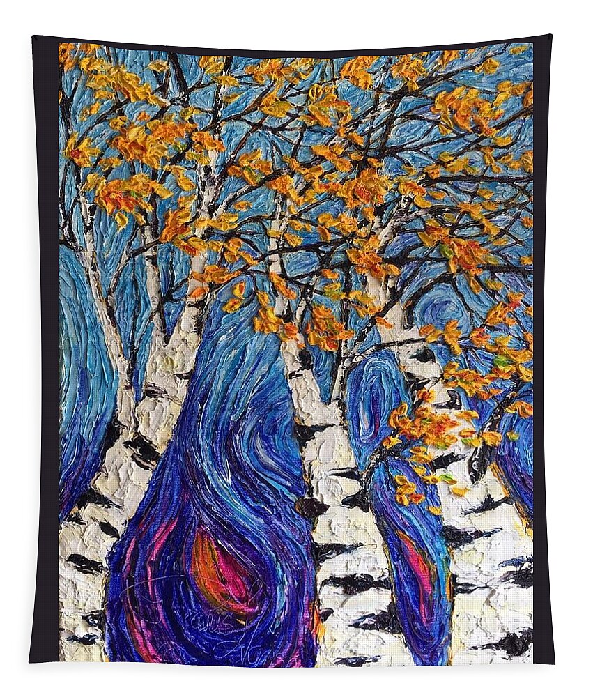 Fall Trees Tapestry featuring the painting Fall Trees by Paris Wyatt Llanso