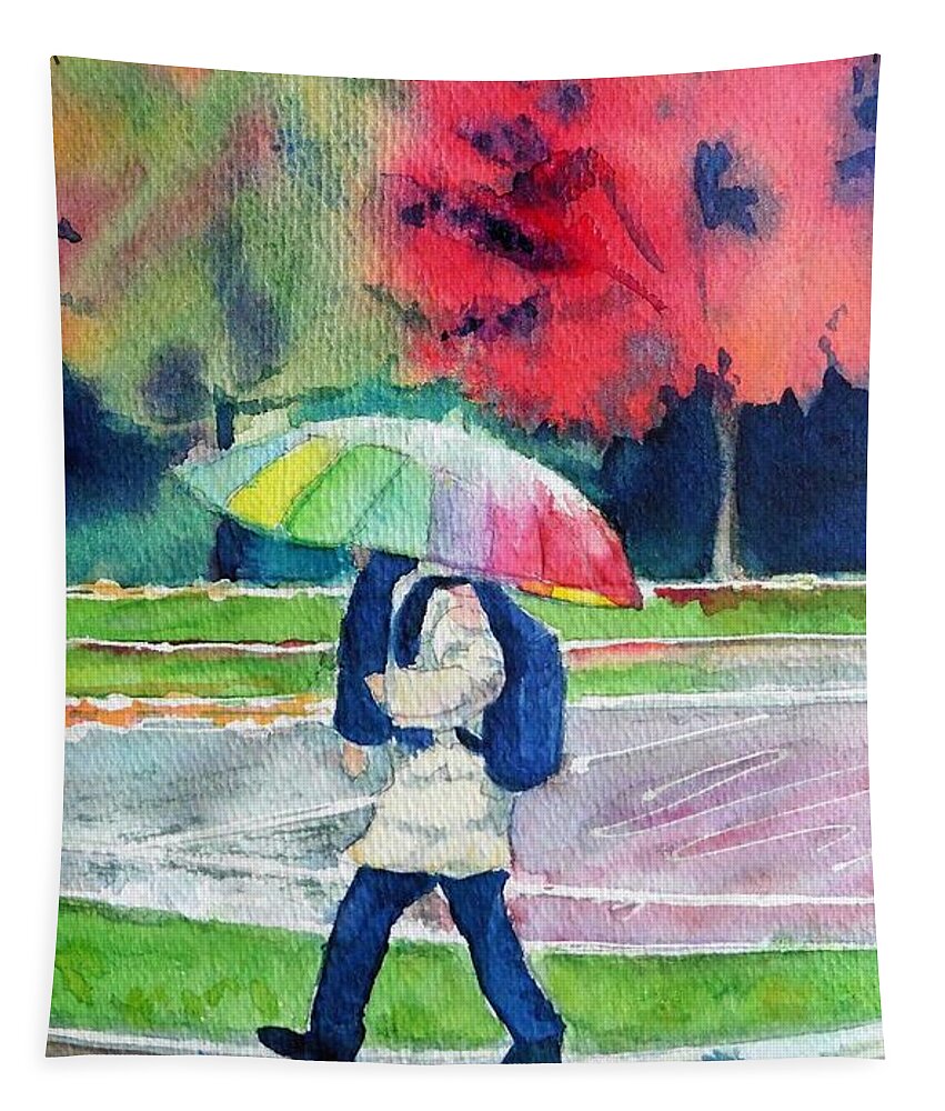 Landscape Tapestry featuring the painting Fall Umbrella Colour by Sonia Mocnik