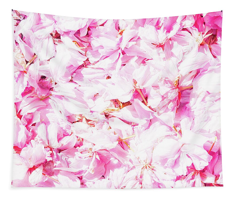 Japanese Cherry Tapestry featuring the photograph Pink Japanese cherry blossoms on the ground by Viktor Wallon-Hars
