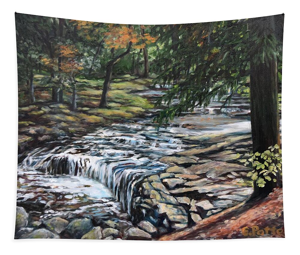 Maine Tapestry featuring the painting Falls on Vaughan Brook, Hallowell, Maine by Eileen Patten Oliver