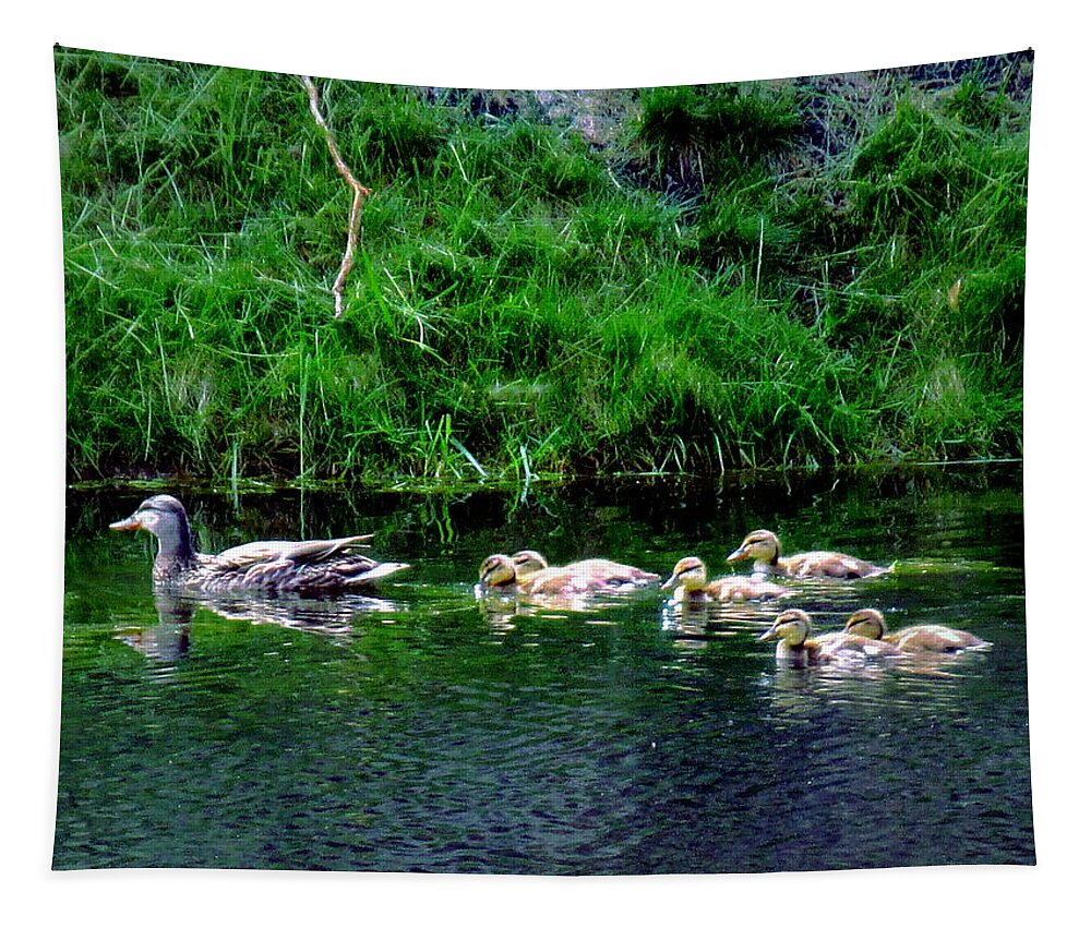 Ducks Tapestry featuring the digital art Family by Cliff Wilson