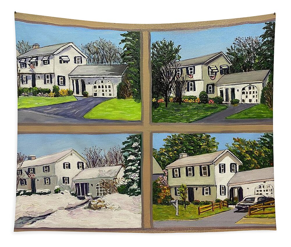 New England Tapestry featuring the painting Family House in Four Seasons by Richard Nowak