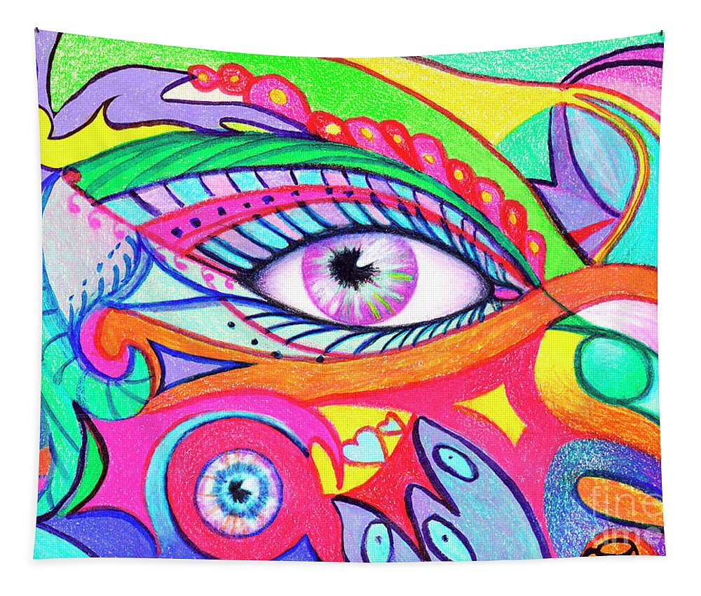 Fan See Eyes Tapestry featuring the drawing Fan See Eyes by Nancy Cupp