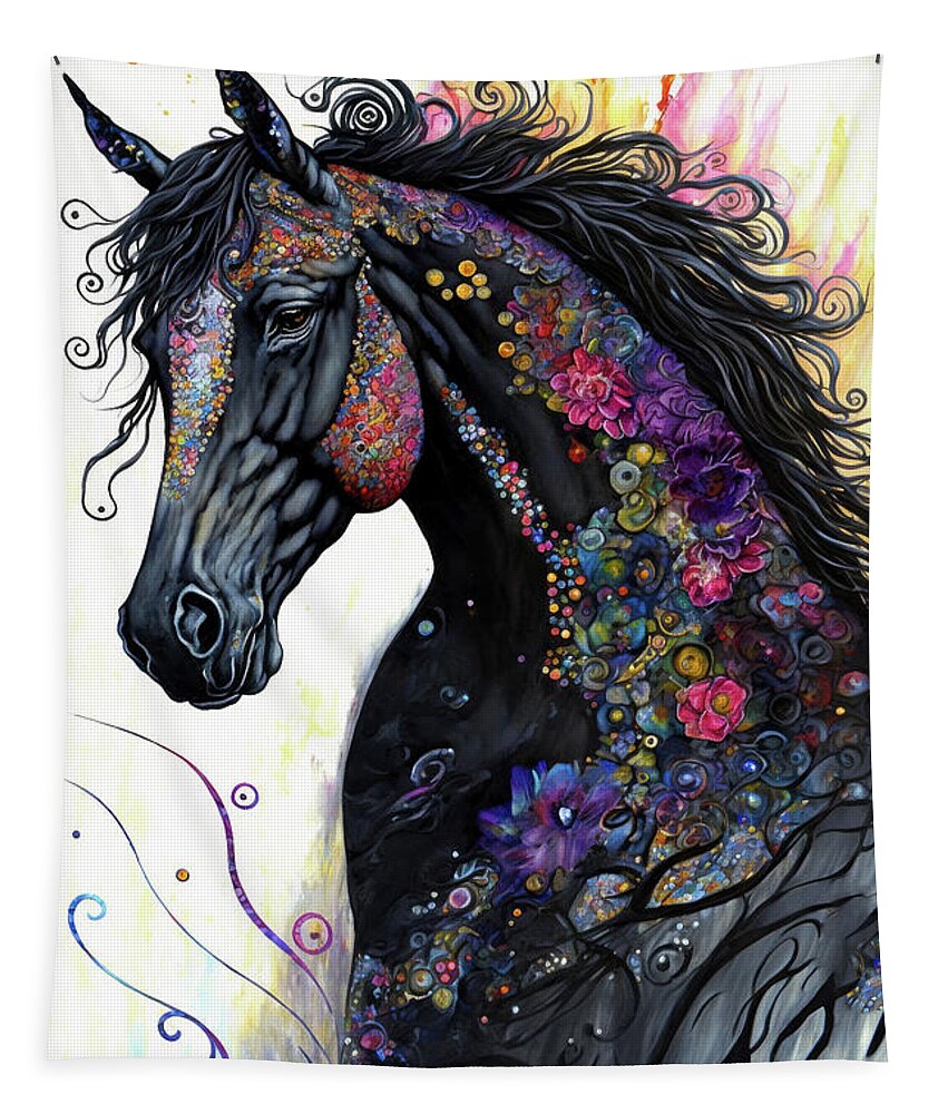 Black Stallion Tapestry featuring the painting Fancy Black Stallion 2 by Tina LeCour
