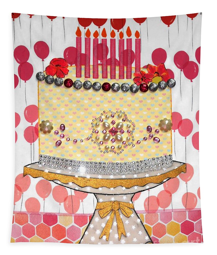 Cake Tapestry featuring the mixed media Fancy Happy-cake by Jayne Somogy