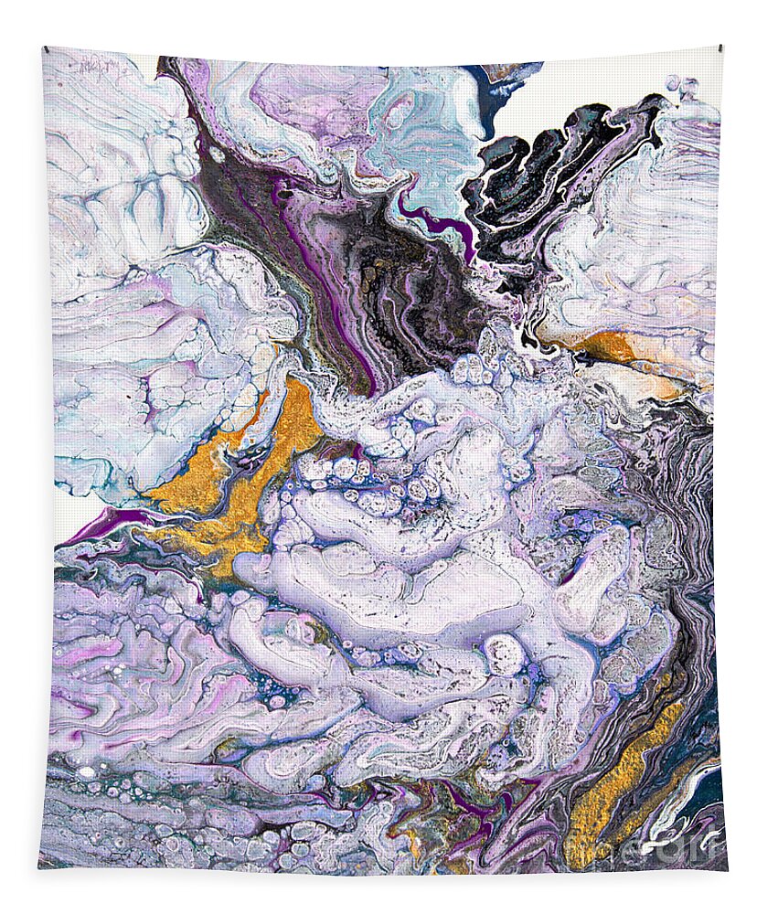 Puffy Clouds Textural Fantastic Abstract Multidimensional Tapestry featuring the painting Fantastical Cloud eating dragon by Priscilla Batzell Expressionist Art Studio Gallery