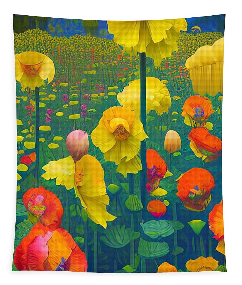 Flower Art Tapestry featuring the mixed media Fantastical Flowers No1 by Bonnie Bruno