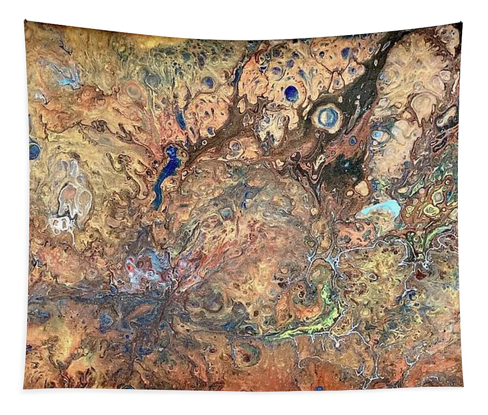 Fantasy Landscape Of Cosmic Event Tapestry featuring the painting Fantasy In Gold by David Euler