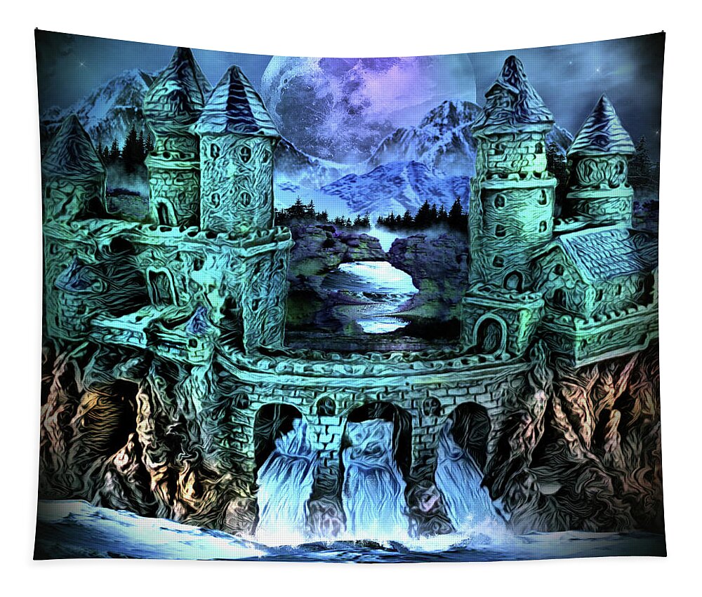 Art Tapestry featuring the digital art Far Away Castle by Artful Oasis