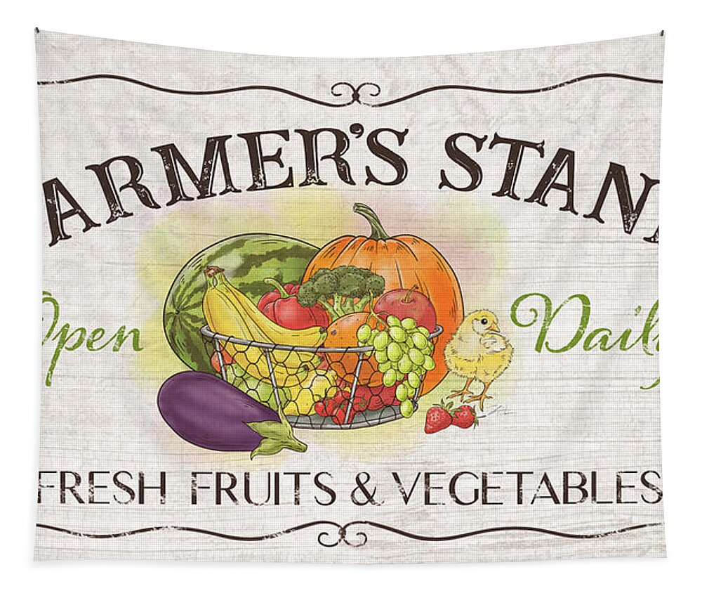 Fruit Tapestry featuring the mixed media Farmers Stand Sign by Shari Warren