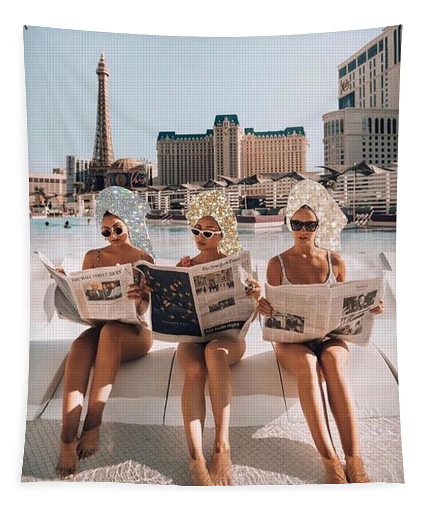 Fashion Vintage Aesthetic Girls Reading Newspapers Tapestry by