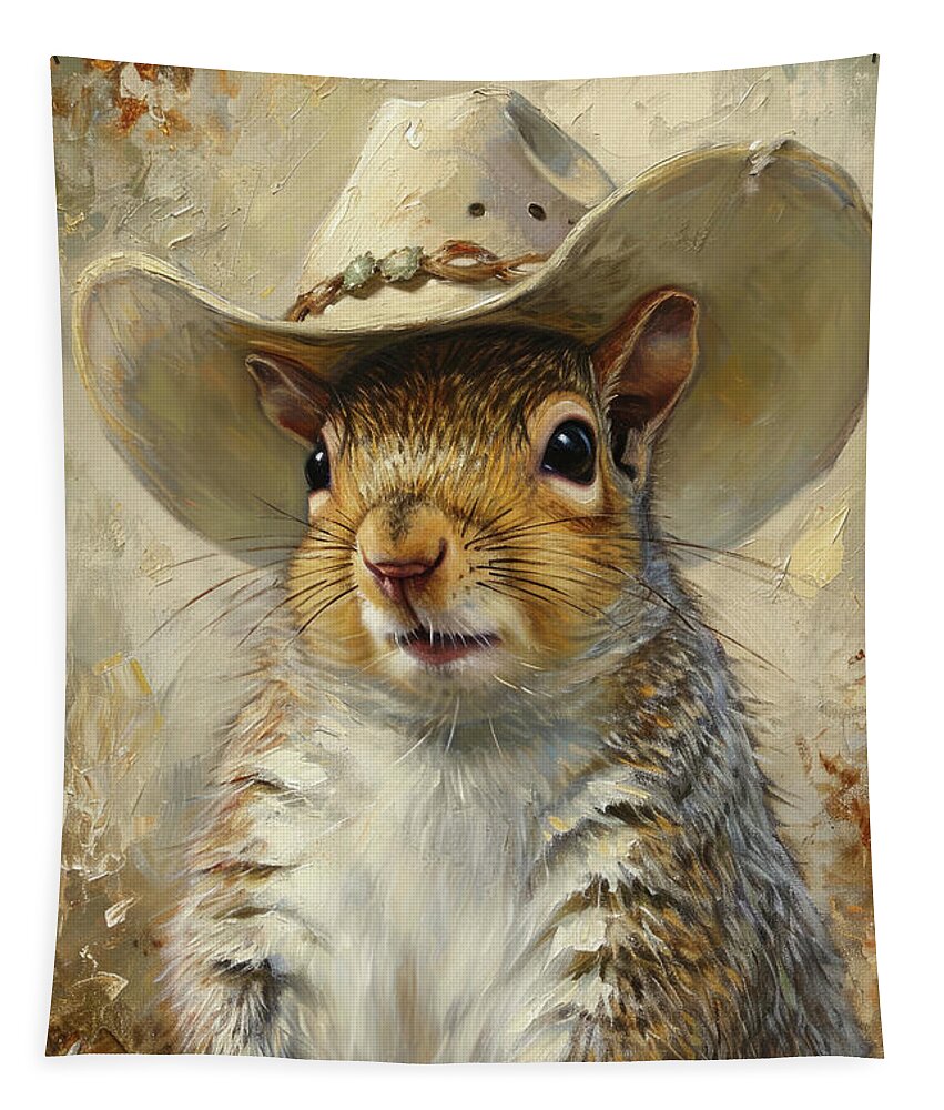 Squirrel Tapestry featuring the painting Fat And Happy Higgins by Tina LeCour