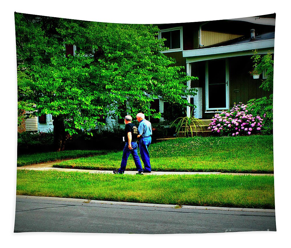 Humans Tapestry featuring the photograph Father and Son Wisdom Walk - Square by Frank J Casella