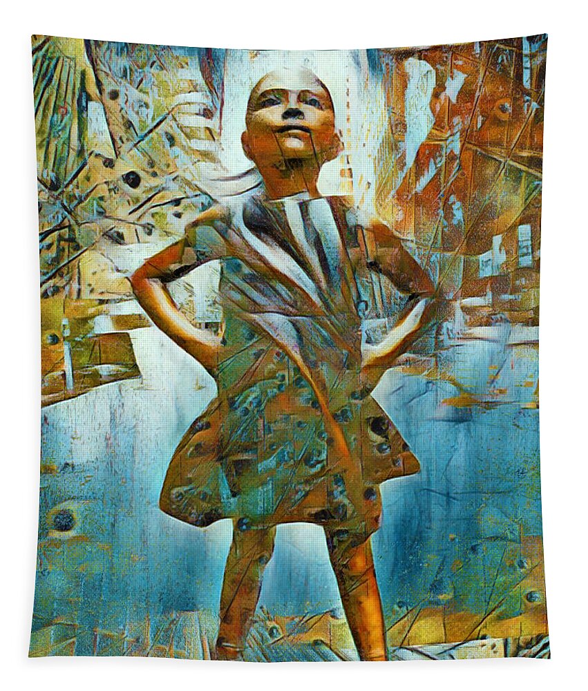 Fearless Tapestry featuring the painting Fearless Girl Future Is Female Painting 1 by Tony Rubino